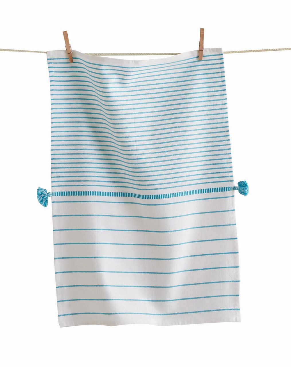 Beach Stripe Dishtowel Aqua Blue Cotton 26" X 18" Cleaning Kitchen Towel Machine Washable